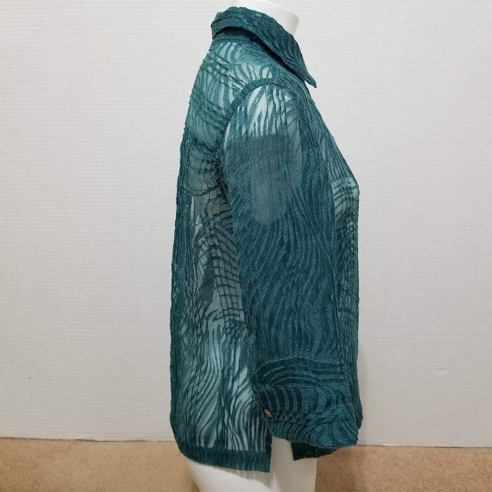 Choices Top Small Button Up Down Sheer Textured B… - image 4